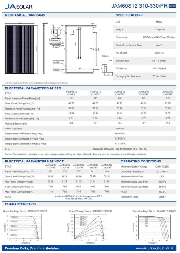 JA Solar Percium 310W Monocrystalline All Black Solar Panel (Part No. JAM60S-12-310-PR-AB) - Image 3