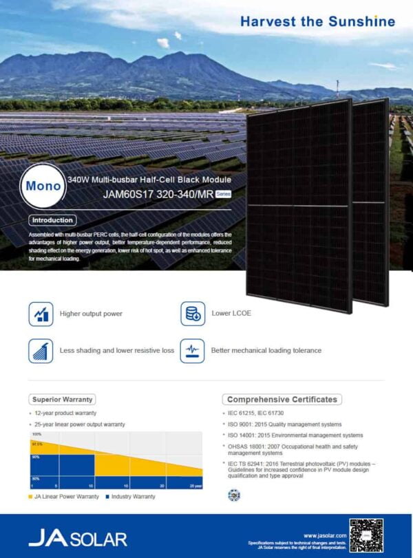 JA Solar Percium 320W Monocrystalline All Black Solar Panel (Part No. JAM60S-17-320-MR-AB) - Image 2