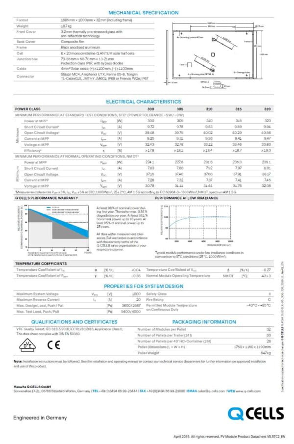 QCELLS 315W Monocrystalline All Black Solar Panel (Part No. Q.Peak-BLK-G5-315) - Image 3