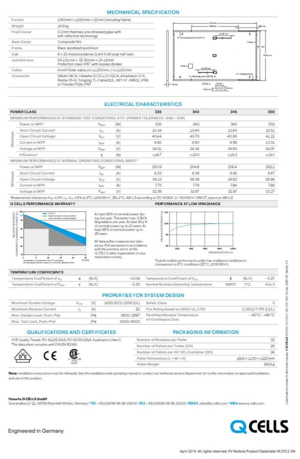 QCELLS 355W Monocrystalline Black Frame Solar Panel (Part No. Q.Peak-G6-355) - Image 3