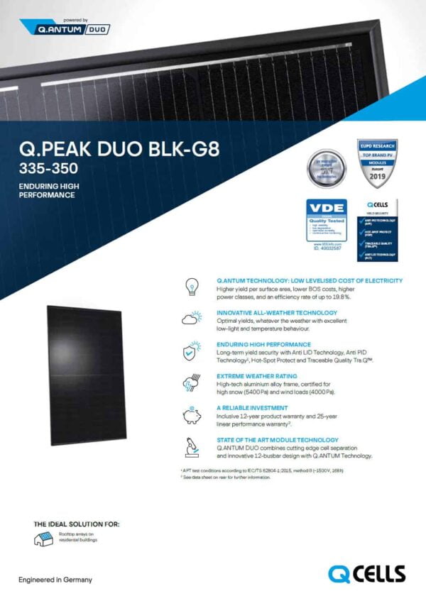 QCELLS 355W Monocrystalline Black Frame Solar Panel (Part No. Q.Peak-G6-355) - Image 2